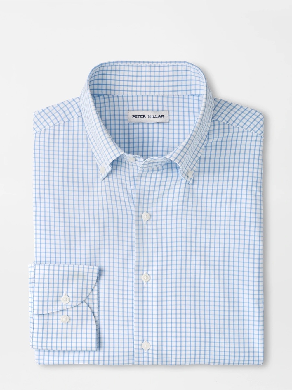 Peter Millar Light Blue & White Gingham Sports Dress Shirt